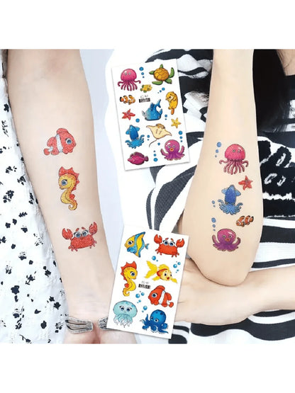12 Sheets Glitter Ocean Animal Temporary Tattoos, Waterproof Culorful Underwater Fake Tattoos, Long Lasting 2‑5 Days, Beach Party Favors Goodie Bag Fillers