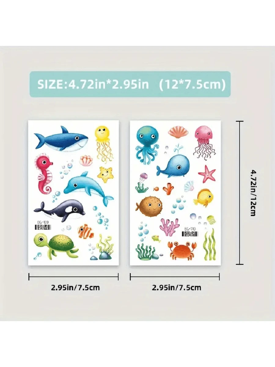 12 Sheets Glitter Ocean Animal Temporary Tattoos, Waterproof Culorful Underwater Fake Tattoos, Long Lasting 2‑5 Days, Beach Party Favors Goodie Bag Fillers