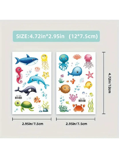 12 Sheets Glitter Ocean Animal Temporary Tattoos, Waterproof Culorful Underwater Fake Tattoos, Long Lasting 2‑5 Days, Beach Party Favors Goodie Bag Fillers