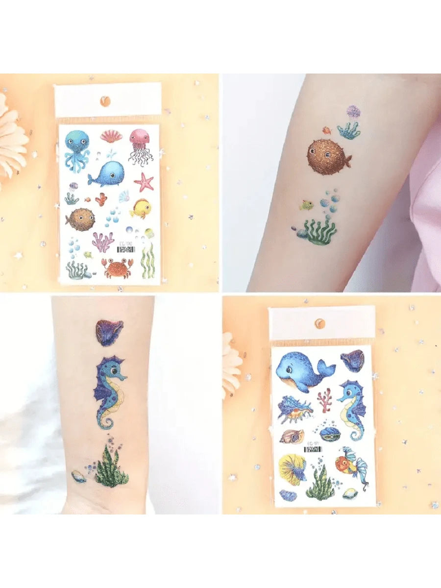 12 Sheets Glitter Ocean Animal Temporary Tattoos, Waterproof Culorful Underwater Fake Tattoos, Long Lasting 2‑5 Days, Beach Party Favors Goodie Bag Fillers