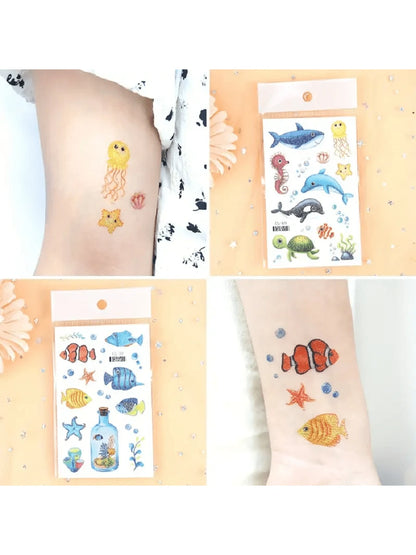 12 Sheets Glitter Ocean Animal Temporary Tattoos, Waterproof Culorful Underwater Fake Tattoos, Long Lasting 2‑5 Days, Beach Party Favors Goodie Bag Fillers