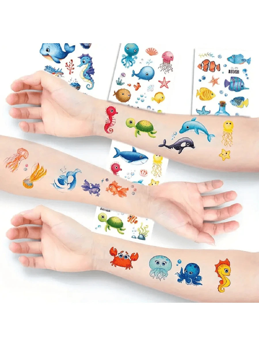 12 Sheets Glitter Ocean Animal Temporary Tattoos, Waterproof Culorful Underwater Fake Tattoos, Long Lasting 2‑5 Days, Beach Party Favors Goodie Bag Fillers
