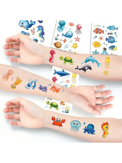 12 Sheets Glitter Ocean Animal Temporary Tattoos, Waterproof Culorful Underwater Fake Tattoos, Long Lasting 2‑5 Days, Beach Party Favors Goodie Bag Fillers