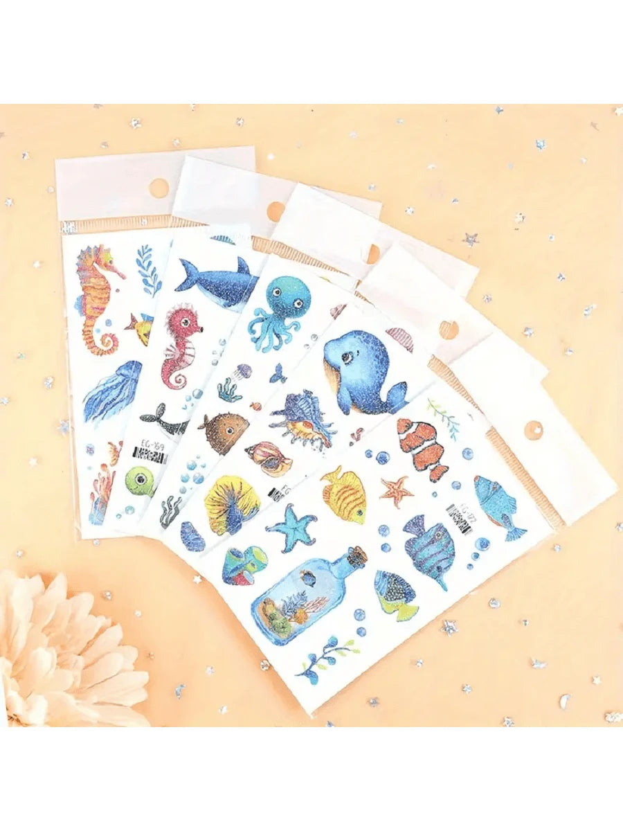 12 Sheets Glitter Ocean Animal Temporary Tattoos, Waterproof Culorful Underwater Fake Tattoos, Long Lasting 2‑5 Days, Beach Party Favors Goodie Bag Fillers