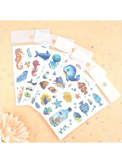 12 Sheets Glitter Ocean Animal Temporary Tattoos, Waterproof Culorful Underwater Fake Tattoos, Long Lasting 2‑5 Days, Beach Party Favors Goodie Bag Fillers