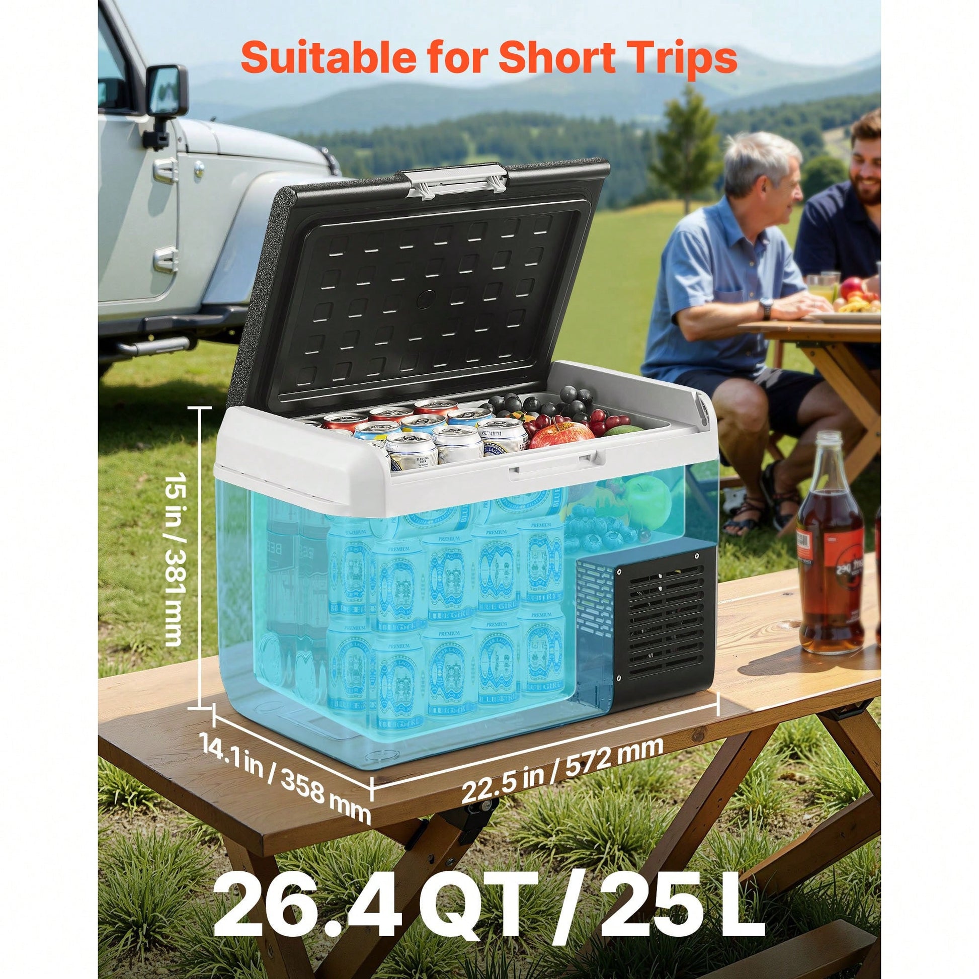 12 Volt Car Refrigerator, 26.4QT/25L Car Fridge, Portable Electric Cooler With-4℉~68℉ Adjustable Temperature, 12/24V DC And 100- 240V AC Compressor Freezer For Outdoor, Camping, Travel, RV