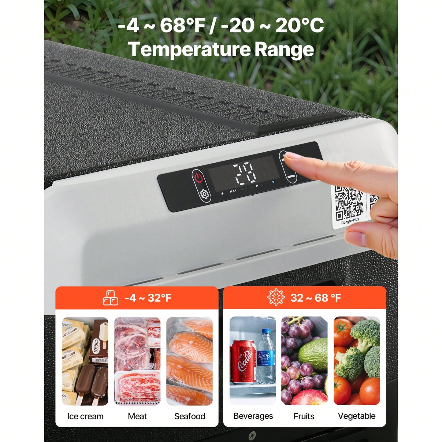 12 Volt Car Refrigerator, 26.4QT/25L Car Fridge, Portable Electric Cooler With-4℉~68℉ Adjustable Temperature, 12/24V DC And 100- 240V AC Compressor Freezer For Outdoor, Camping, Travel, RV