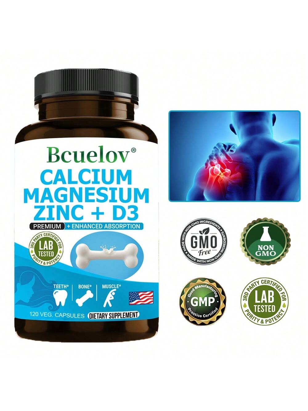 120 Capsules- With Calcium, Magnesium & Zinc, Support Energy Levels