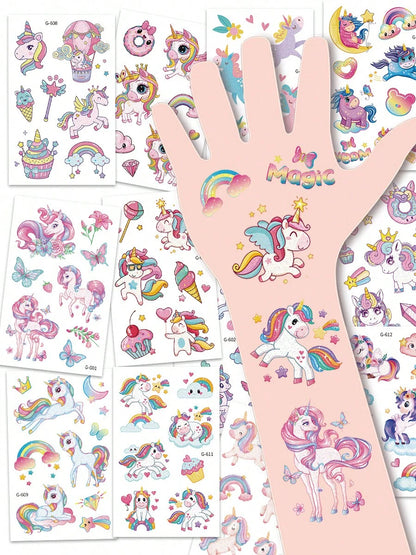 120 Pcs/12 Sheets Glitter Pink Unicorn Temporary Tattoos,Glitter Styles Shiny Rainbow Unicorn Magical Fantasy Mythical Creatures Tattoo Stickers,Birthday Party Supplies Decorations,Perfect Gifts,Goodi
