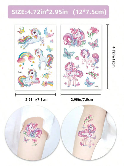 120 Pcs/12 Sheets Glitter Pink Unicorn Temporary Tattoos,Glitter Styles Shiny Rainbow Unicorn Magical Fantasy Mythical Creatures Tattoo Stickers,Birthday Party Supplies Decorations,Perfect Gifts,Goodi