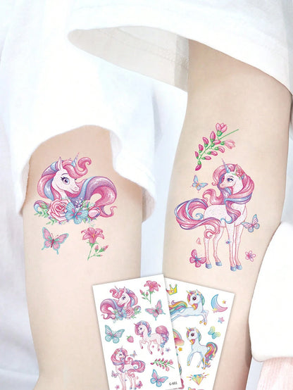 120 Pcs/12 Sheets Glitter Pink Unicorn Temporary Tattoos,Glitter Styles Shiny Rainbow Unicorn Magical Fantasy Mythical Creatures Tattoo Stickers,Birthday Party Supplies Decorations,Perfect Gifts,Goodi