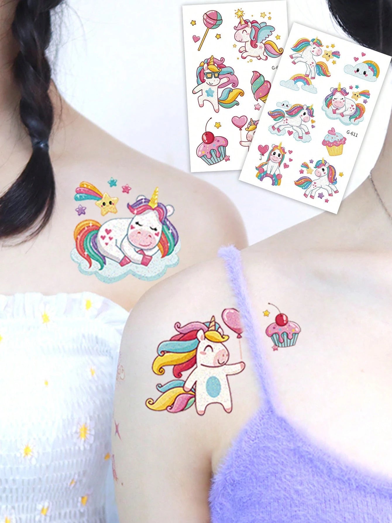 120 Pcs/12 Sheets Glitter Pink Unicorn Temporary Tattoos,Glitter Styles Shiny Rainbow Unicorn Magical Fantasy Mythical Creatures Tattoo Stickers,Birthday Party Supplies Decorations,Perfect Gifts,Goodi