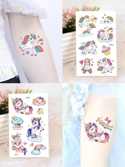 120 Pcs/12 Sheets Glitter Pink Unicorn Temporary Tattoos,Glitter Styles Shiny Rainbow Unicorn Magical Fantasy Mythical Creatures Tattoo Stickers,Birthday Party Supplies Decorations,Perfect Gifts,Goodi