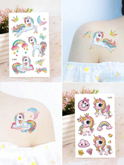 120 Pcs/12 Sheets Glitter Pink Unicorn Temporary Tattoos,Glitter Styles Shiny Rainbow Unicorn Magical Fantasy Mythical Creatures Tattoo Stickers,Birthday Party Supplies Decorations,Perfect Gifts,Goodi