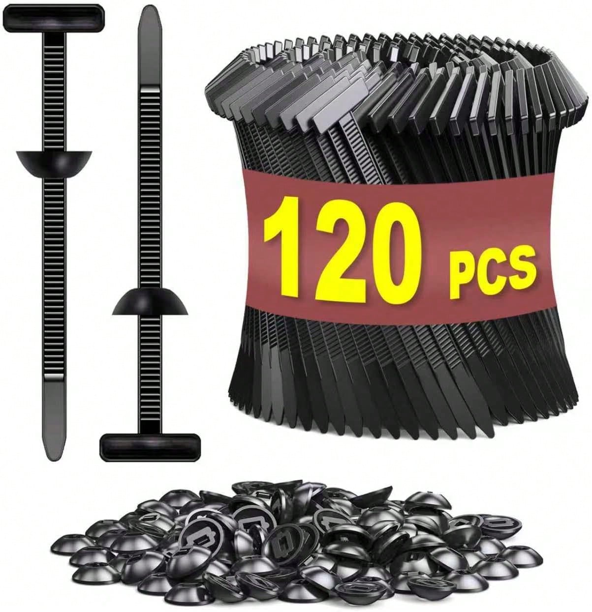 120 PCS Cable Tie Buckle For Car, Nylon Universal Zip Ties, New T Nylon Automotive Cable Clips For Car Fender, Engine Cover, Mudguard Fastener, Automotive Replacement Screw Fixing.