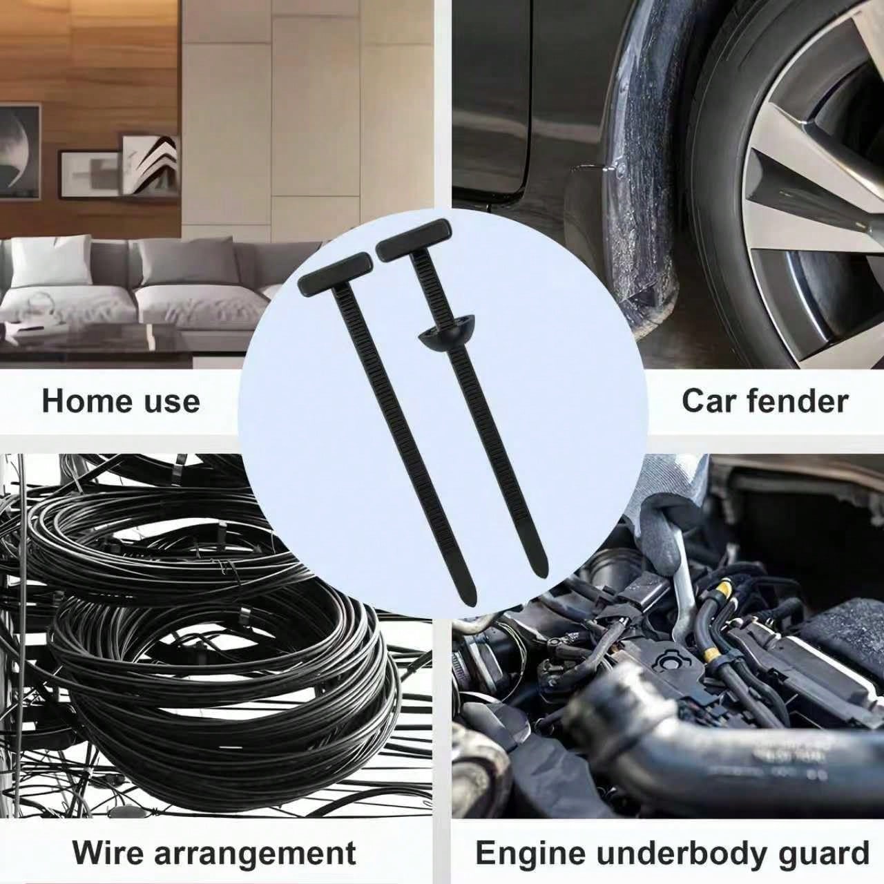 120 PCS Cable Tie Buckle For Car, Nylon Universal Zip Ties, New T Nylon Automotive Cable Clips For Car Fender, Engine Cover, Mudguard Fastener, Automotive Replacement Screw Fixing.