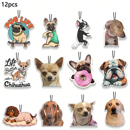 12pcs Car Air Fresheners- Funny Dog Freshener Hanging 2.76in Ornaments Refresh Air Fragrant Pendant Essential Gift For 2D Flat Car Accessories Decoration Interior Home Household Long-Lasting Scent