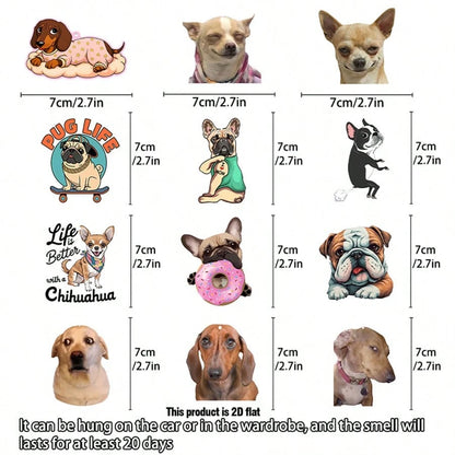 12pcs Car Air Fresheners- Funny Dog Freshener Hanging 2.76in Ornaments Refresh Air Fragrant Pendant Essential Gift For 2D Flat Car Accessories Decoration Interior Home Household Long-Lasting Scent