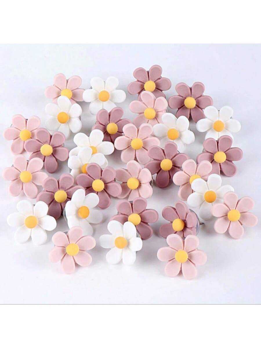 12pcs New Resin 3D Flower Push Pins, Decorative Pushpins With Pink Floral Pattern- For Photo Wall And Office Supplies Decoration,Back To School,School Supplies