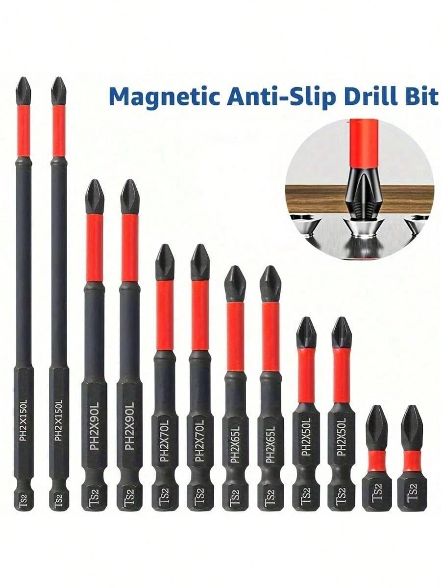12pcs Professional Anti-Slip Drill Bit Set- S2 Impact Drill Bits| 1/4" Hex Shank, Suitable For Electric/Manual Screwdrivers (Magnetic Holder, Essential For Home/Auto/DIY)