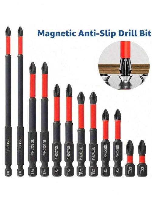 12pcs Professional Anti-Slip Drill Bit Set- S2 Impact Drill Bits| 1/4" Hex Shank, Suitable For Electric/Manual Screwdrivers (Magnetic Holder, Essential For Home/Auto/DIY)