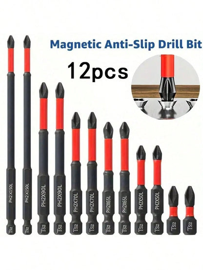 12pcs Professional Anti-Slip Drill Bit Set- S2 Impact Drill Bits| 1/4" Hex Shank, Suitable For Electric/Manual Screwdrivers (Magnetic Holder, Essential For Home/Auto/DIY)