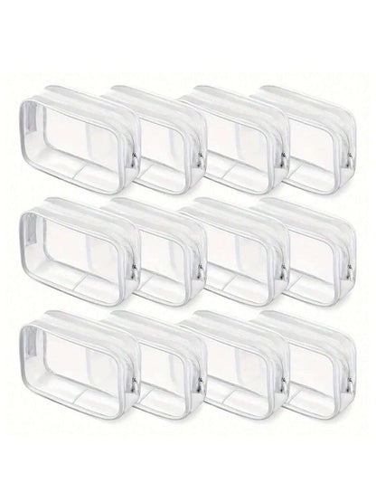 12pcs Transparent PVC Zipper Makeup Bags- High Quality Cosmetic And Toiletry Storage Pouches, Ideal For Travel, Bathroom And Holiday Essentials. Bathroom Accessories, Makeup Bag, Cosmetic Bag, Travel