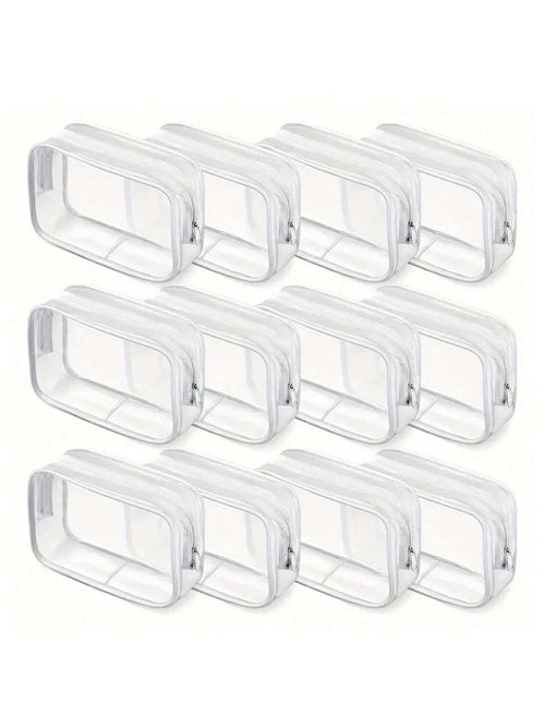 12pcs Transparent PVC Zipper Makeup Bags- High Quality Cosmetic And Toiletry Storage Pouches, Ideal For Travel, Bathroom And Holiday Essentials. Bathroom Accessories, Makeup Bag, Cosmetic Bag, Travel