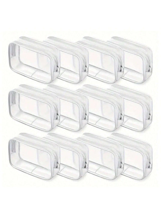 12pcs Transparent PVC Zipper Makeup Bags- High Quality Cosmetic And Toiletry Storage Pouches, Ideal For Travel, Bathroom And Holiday Essentials. Bathroom Accessories, Makeup Bag, Cosmetic Bag, Travel