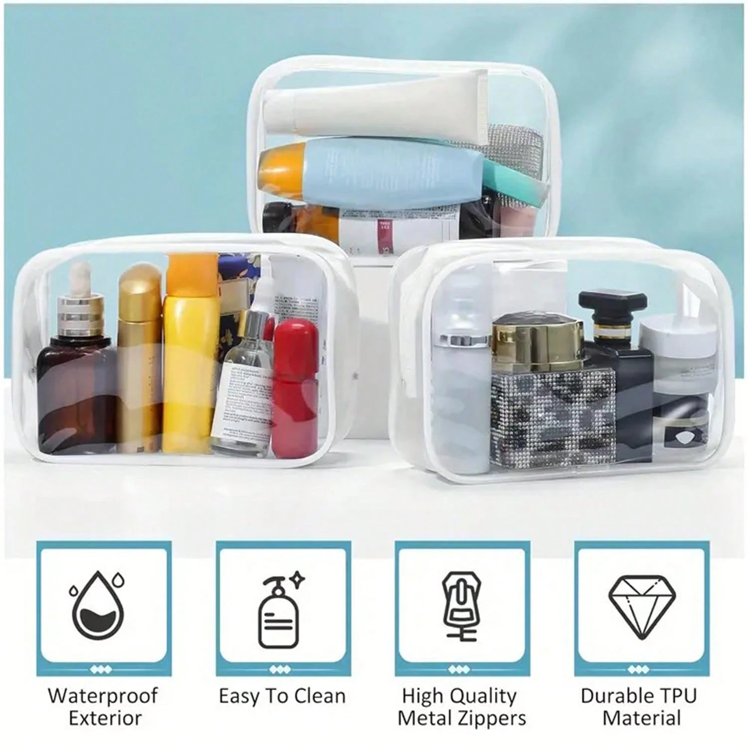 12pcs Transparent PVC Zipper Makeup Bags- High Quality Cosmetic And Toiletry Storage Pouches, Ideal For Travel, Bathroom And Holiday Essentials. Bathroom Accessories, Makeup Bag, Cosmetic Bag, Travel