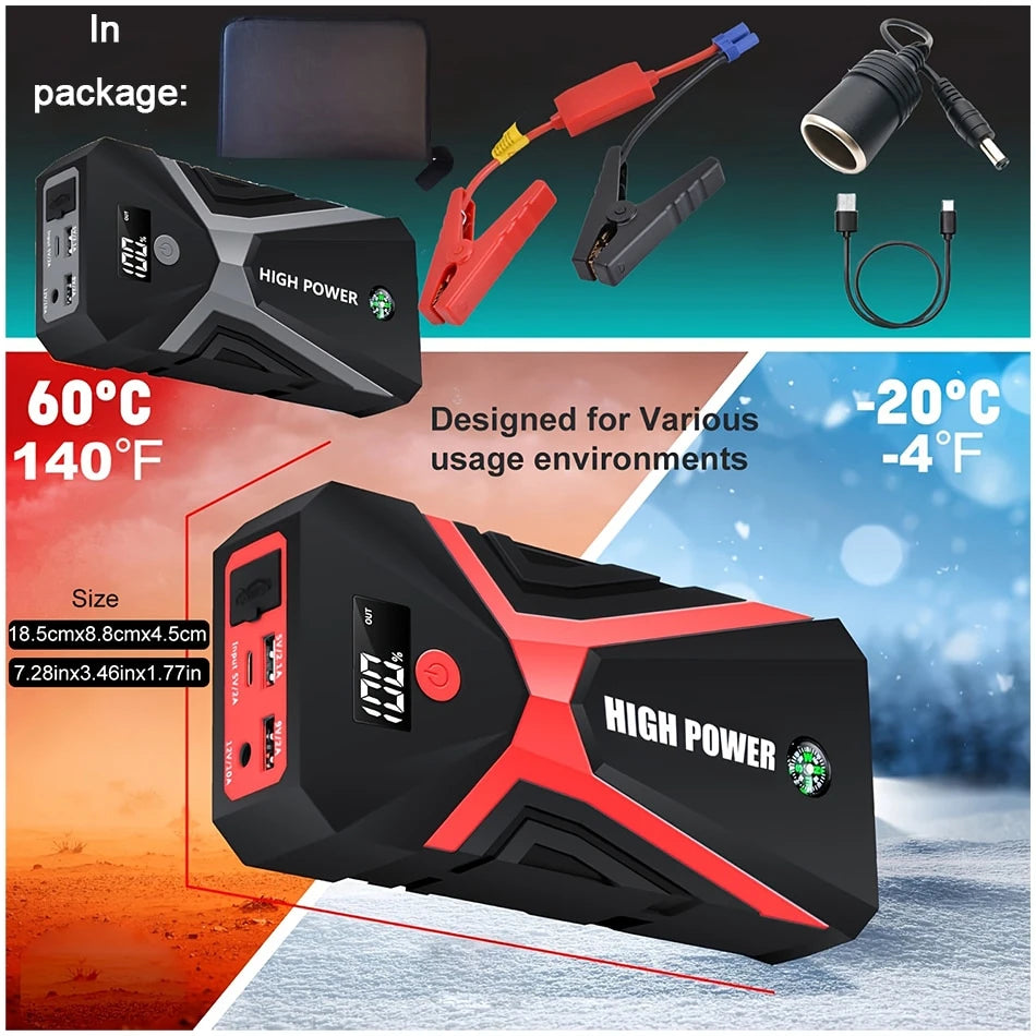 12V 3000A Intelligent Car Battery Charger 8.0Gas/6.0 Disel Car Motorcycle Battery Charging Unit Emergency Vehicle 21800mAh Power Battery Repair Jump Starter 18W Quick Charge Led Flight