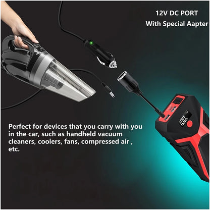 12V 3000A Intelligent Car Battery Charger 8.0Gas/6.0 Disel Car Motorcycle Battery Charging Unit Emergency Vehicle 21800mAh Power Battery Repair Jump Starter 18W Quick Charge Led Flight