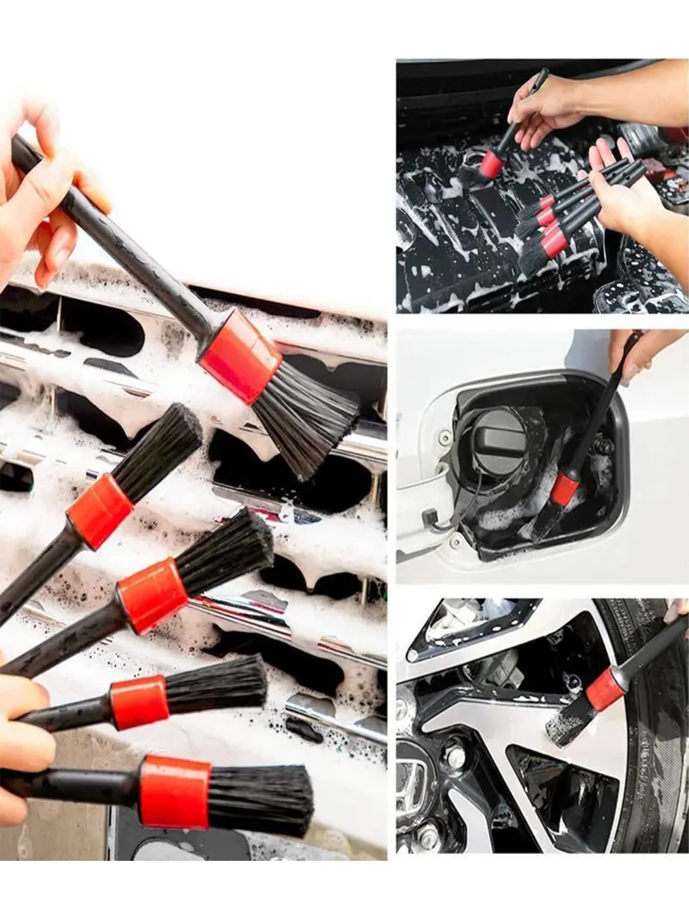 14pcs Car Cleaning Brush Set, Includes Detail Brush, Wheel Brush, Car Wash Glove, Sponge, Wax Applicator Pad