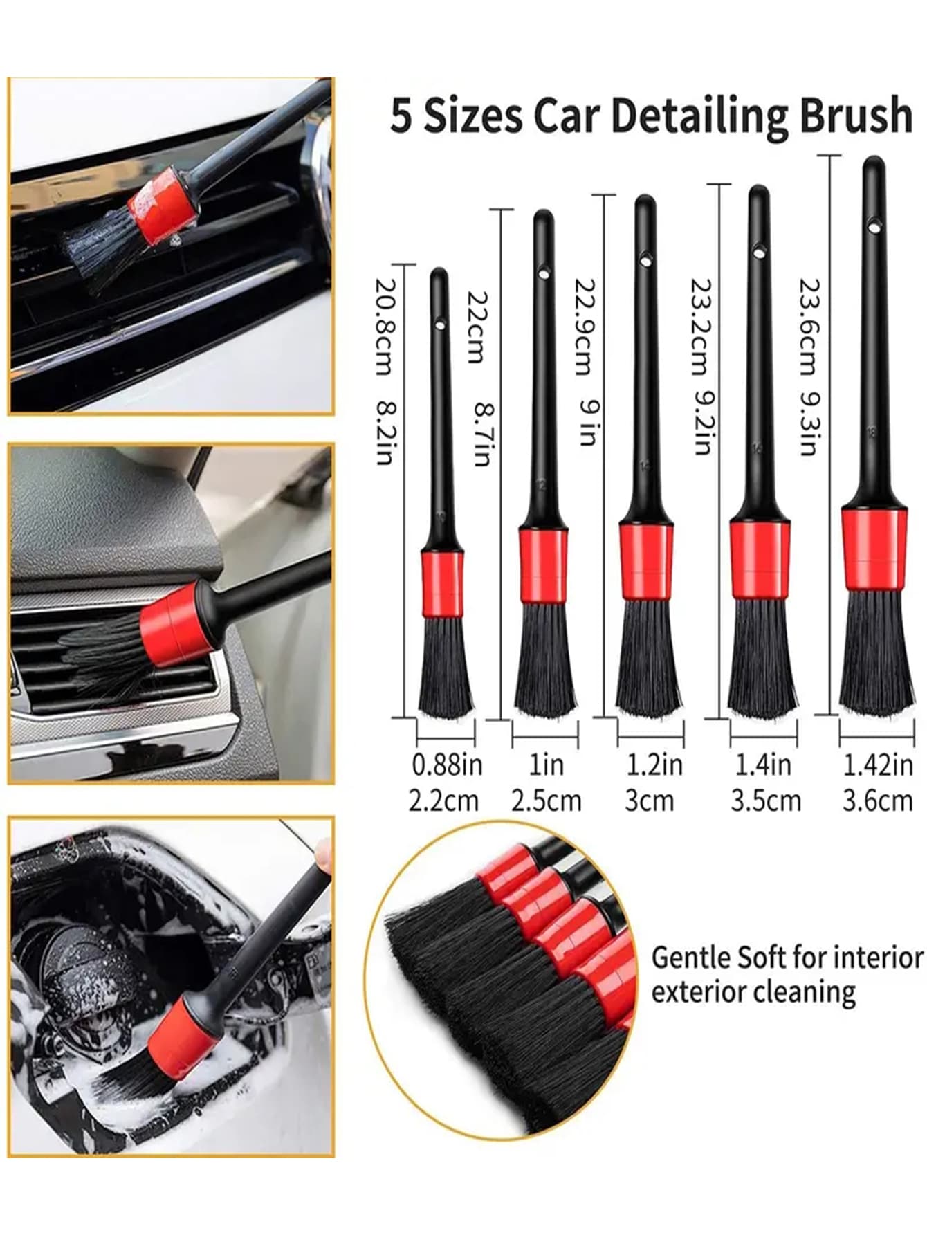 14pcs Car Cleaning Brush Set, Includes Detail Brush, Wheel Brush, Car Wash Glove, Sponge, Wax Applicator Pad