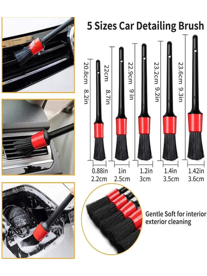 14pcs Car Cleaning Brush Set, Includes Detail Brush, Wheel Brush, Car Wash Glove, Sponge, Wax Applicator Pad