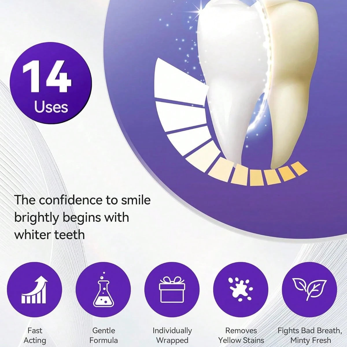14pcs Teeth Whitening Strips, Suitable For Sensitive Gums, Whitens Teeth, Purple Whitening Strips, Removes Yellow Stains, Effectively Improves Tooth Shade, Brightens Smile