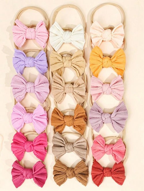 15/30pcs Baby Nylon Bow Headbands, Jacquard Textured Fabric, Soft And Skin-Friendly, Suitable For Newborns, Baby Girls And Toddlers