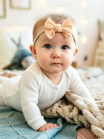 15/30pcs Baby Nylon Bow Headbands, Jacquard Textured Fabric, Soft And Skin-Friendly, Suitable For Newborns, Baby Girls And Toddlers