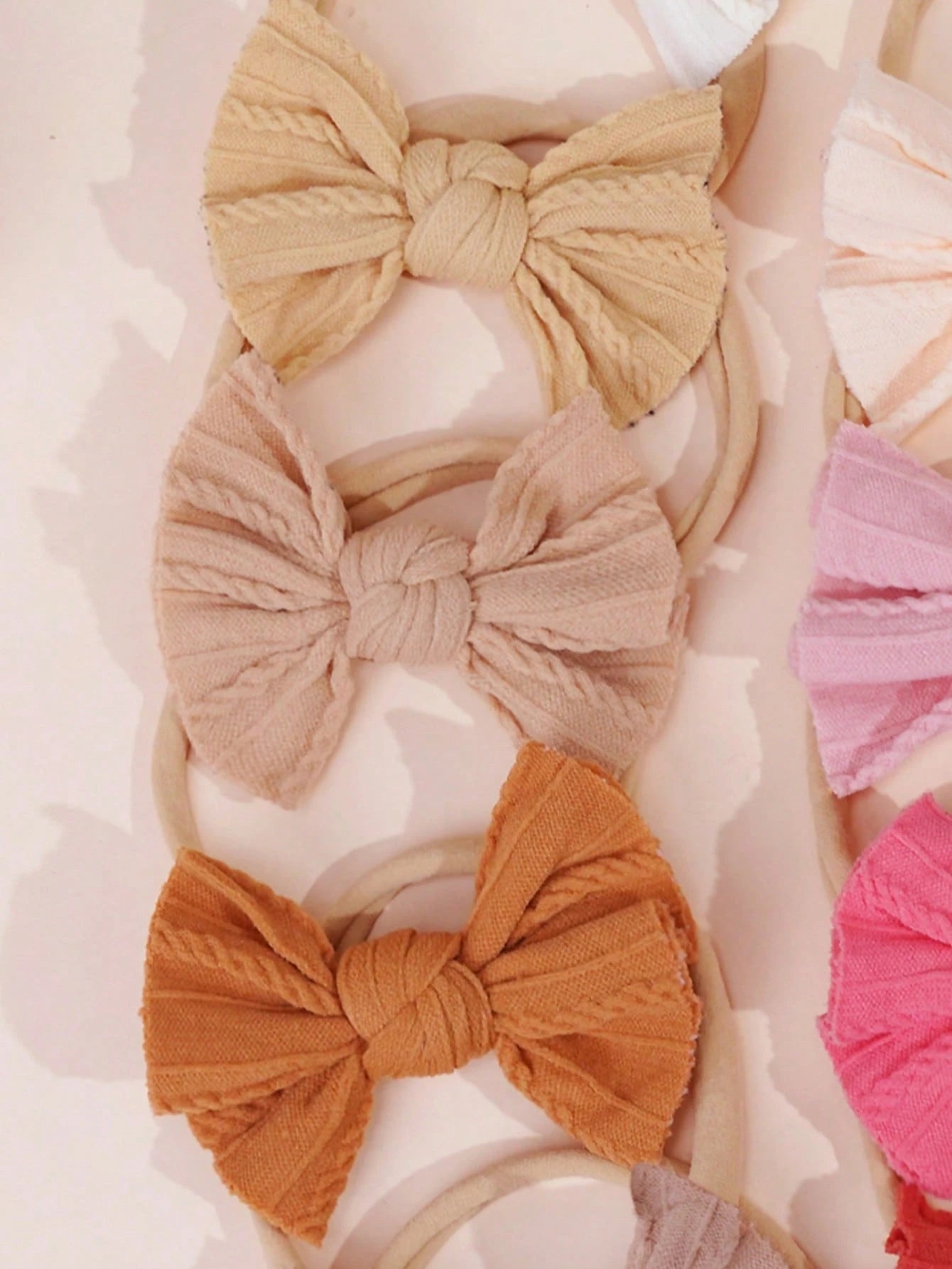 15/30pcs Baby Nylon Bow Headbands, Jacquard Textured Fabric, Soft And Skin-Friendly, Suitable For Newborns, Baby Girls And Toddlers