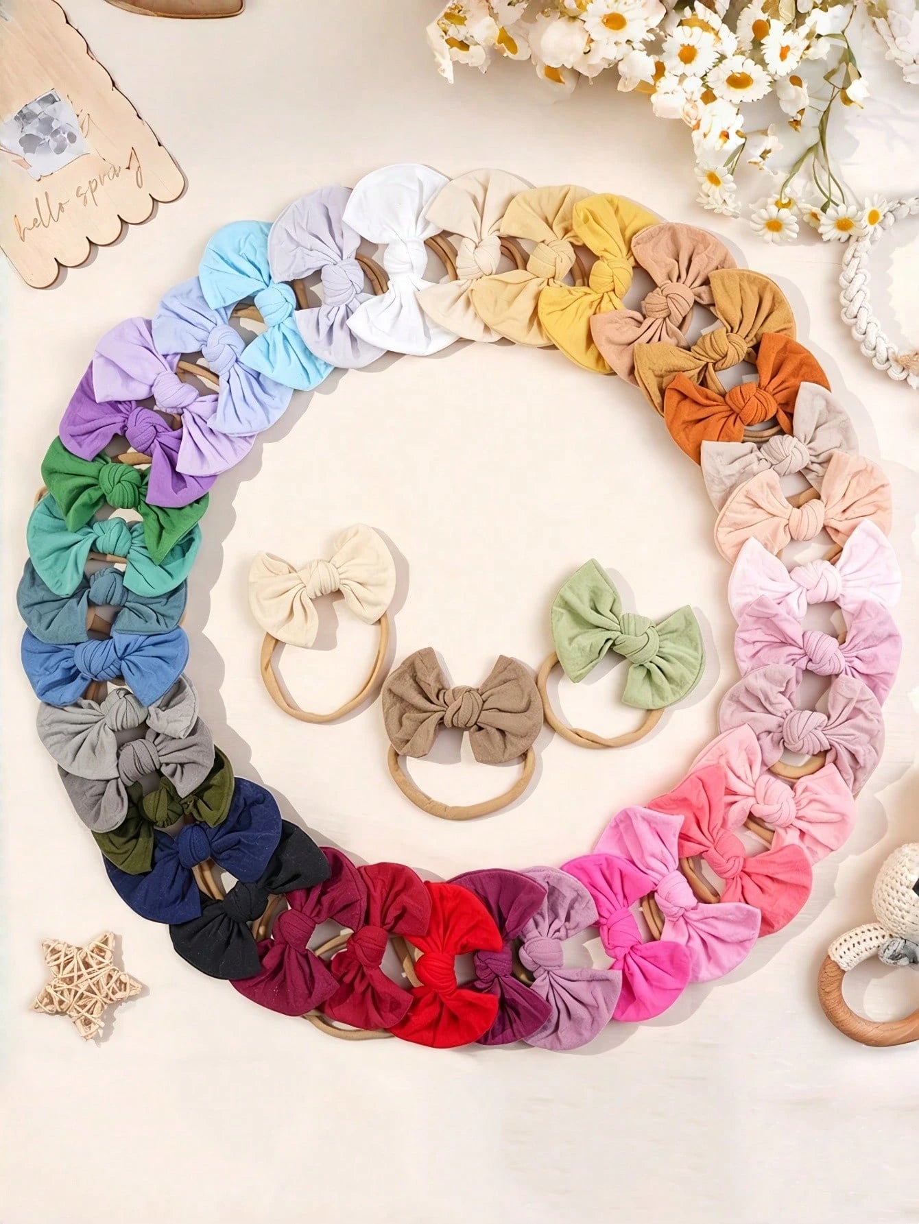 15/30pcs Baby Nylon Bow Headbands, Jacquard Textured Fabric, Soft And Skin-Friendly, Suitable For Newborns, Baby Girls And Toddlers