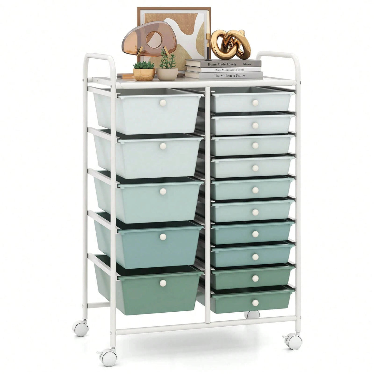 15-Drawer Rolling Storage Cart Mobile Cart With Colorful Drawers & Metal Frame
