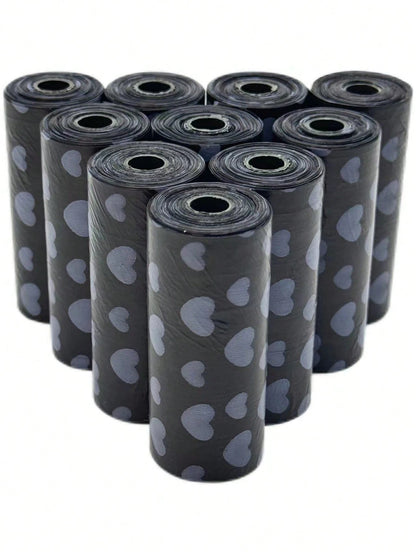 150/300pcs Black Portable Pet Waste Bags, Easy To Clean (15pcs/Roll), Thick & Durable, Odor-Proof, Suitable For Outdoor Pets (Cats & Dogs)
