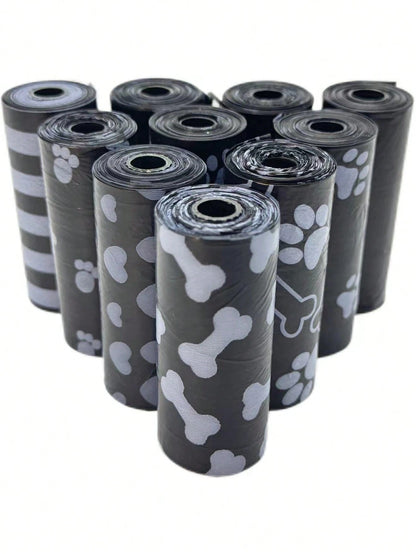150/300pcs Black Portable Pet Waste Bags, Easy To Clean (15pcs/Roll), Thick & Durable, Odor-Proof, Suitable For Outdoor Pets (Cats & Dogs)