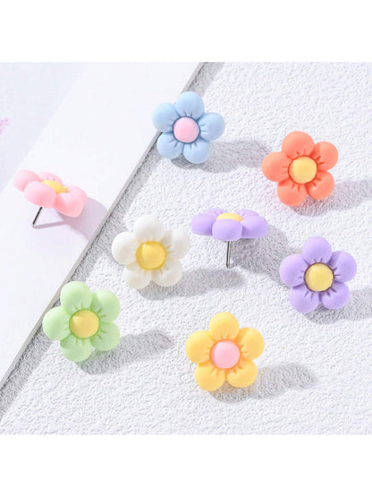15pcs/30pcs Candy Color Flower Wall Pin/Push Pins, Cartoon Decorative Tacks For Office, School, Cute Back To School,Back To School,School Supplies