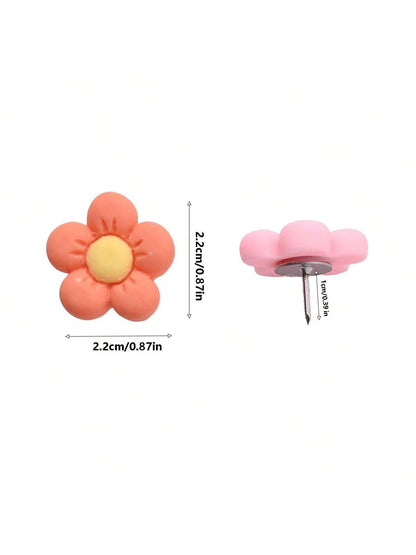 15pcs/30pcs Candy Color Flower Wall Pin/Push Pins, Cartoon Decorative Tacks For Office, School, Cute Back To School,Back To School,School Supplies