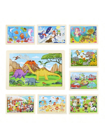 16 Styles Animal & Dinosaur Wooden 30-Piece Flat Puzzle, Educational Toy For 3-6 Years Old Kids, Ultra-Thin