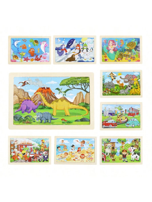 16 Styles Animal & Dinosaur Wooden 30-Piece Flat Puzzle, Educational Toy For 3-6 Years Old Kids, Ultra-Thin