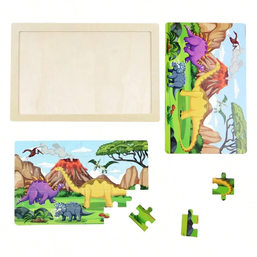 16 Styles Animal & Dinosaur Wooden 30-Piece Flat Puzzle, Educational Toy For 3-6 Years Old Kids, Ultra-Thin