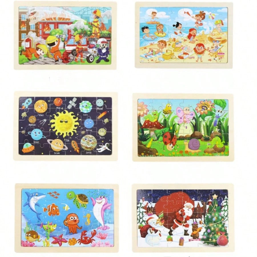 16 Styles Animal & Dinosaur Wooden 30-Piece Flat Puzzle, Educational Toy For 3-6 Years Old Kids, Ultra-Thin