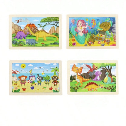 16 Styles Animal & Dinosaur Wooden 30-Piece Flat Puzzle, Educational Toy For 3-6 Years Old Kids, Ultra-Thin